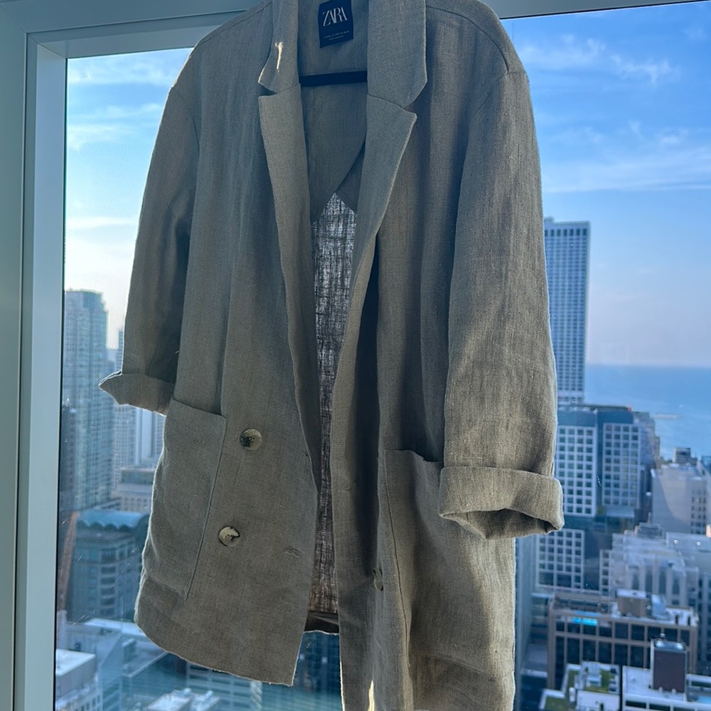 Zara Beige Linen Blend Oversized Blazer